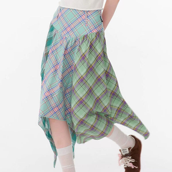 Patchwork Midi Plaid Skirt - Vedlit