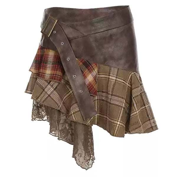 Patchwork Asymmetrical Mini Skirt - Vedlit