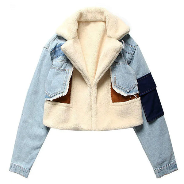 Patchwork Denim Cropped Jacket - Vedlit