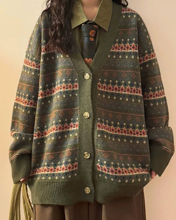 Patterned Knit Oversized Cardigan - Vedlit