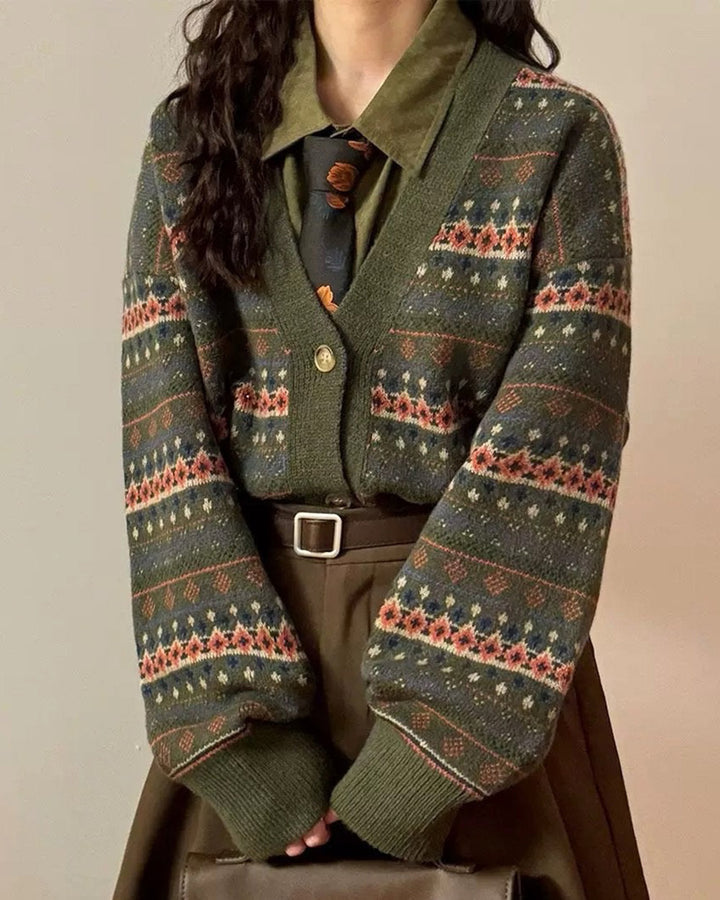 Patterned Knit Oversized Cardigan - Vedlit