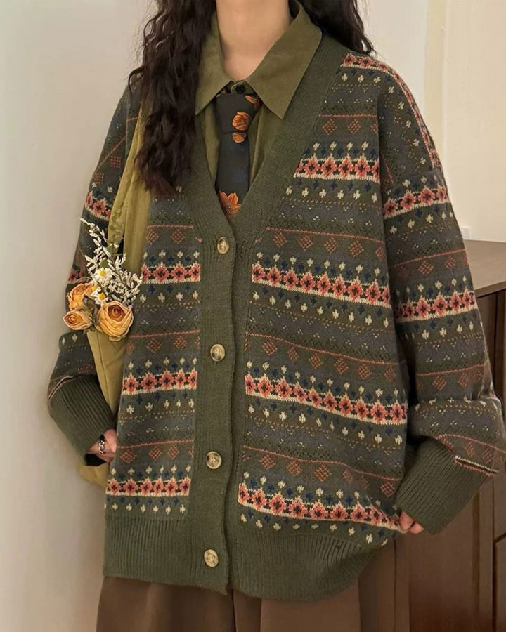 Patterned Knit Oversized Cardigan - Vedlit