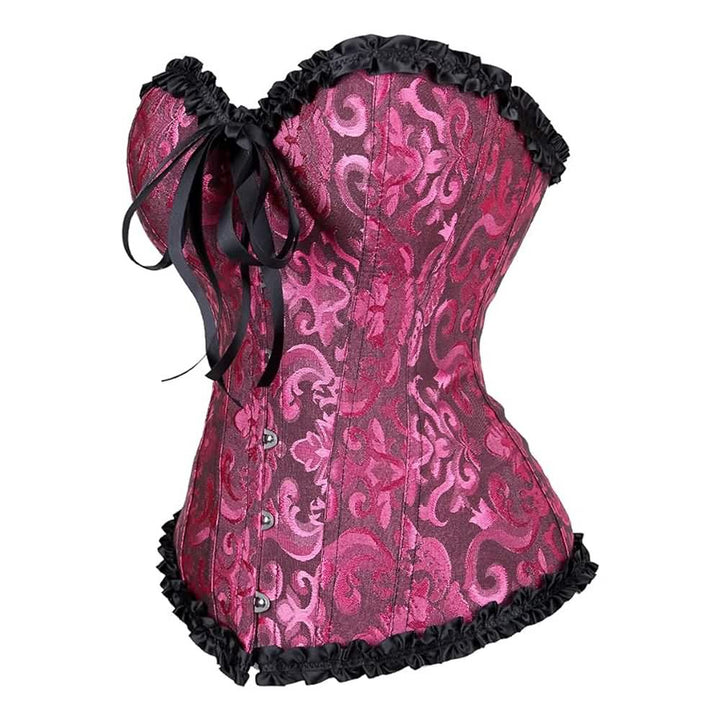 Persian Pink Gothic Ruffle Trim Hourglass Overbust Corset - Vedlit