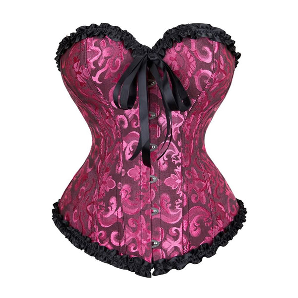 Persian Pink Gothic Ruffle Trim Hourglass Overbust Corset - Vedlit