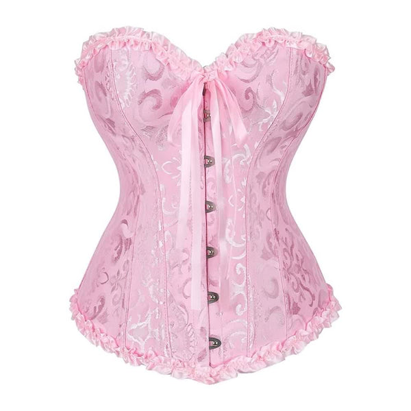 Pink Gothic Ruffle Trim Hourglass Overbust Corset - Vedlit