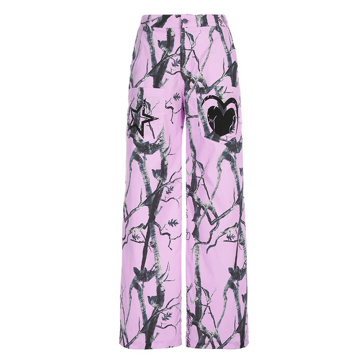 Pink Graffiti Tree Camo Wide-Leg Streetwear Pants - Vedlit