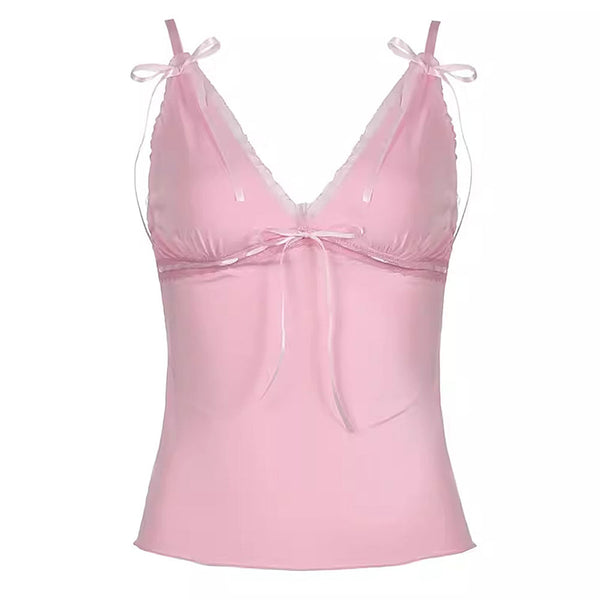 Coquette Girl Pink Bow Lace Top - Vedlit