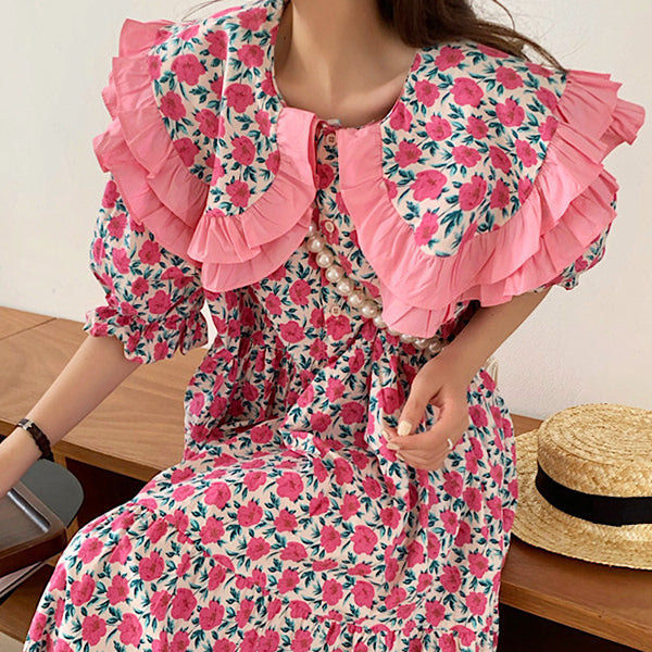 Secret Garden Collar Floral Dress - Vedlit