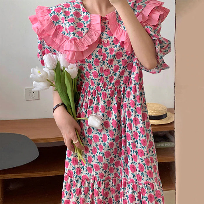 Secret Garden Collar Floral Dress - Vedlit
