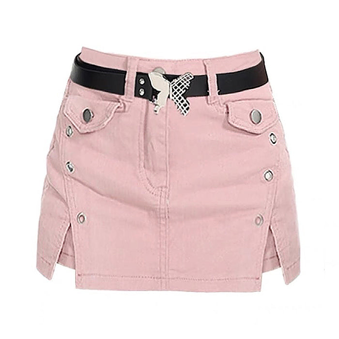 Pink Denim Skort with Butterfly Belt - Vedlit