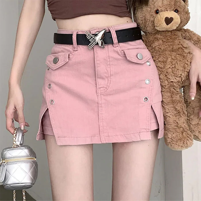 Pink Denim Skort with Butterfly Belt - Vedlit