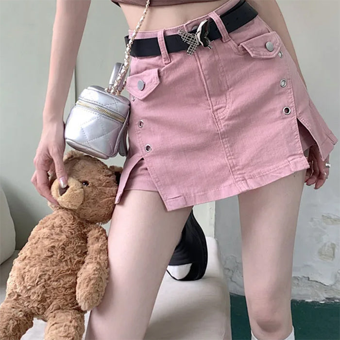 Pink Denim Skort with Butterfly Belt - Vedlit