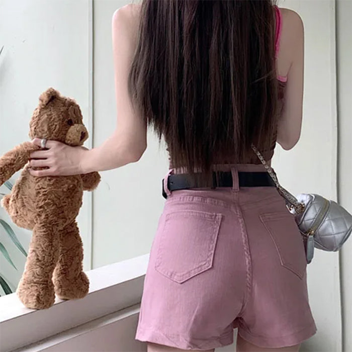 Pink Denim Skort with Butterfly Belt - Vedlit
