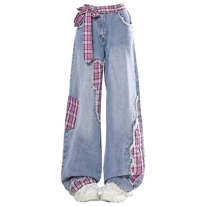 Teen Spirit Plaid Patchwork Jeans - Vedlit