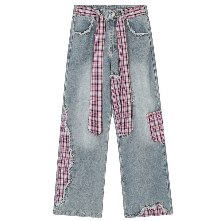 Teen Spirit Plaid Patchwork Jeans - Vedlit