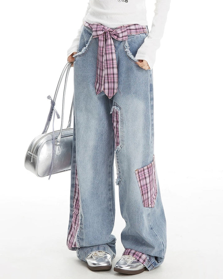 Teen Spirit Plaid Patchwork Jeans - Vedlit