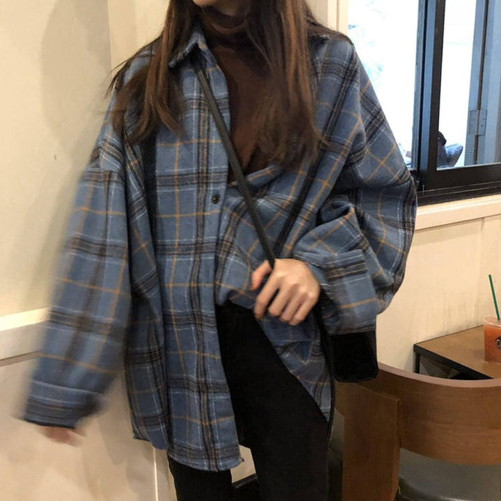 Warm Vibes Oversized Plaid Shirt - Vedlit