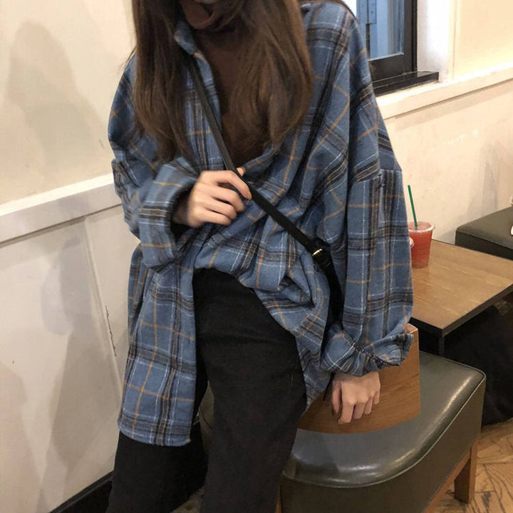 Warm Vibes Oversized Plaid Shirt - Vedlit