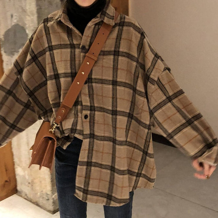 Warm Vibes Oversized Plaid Shirt - Vedlit