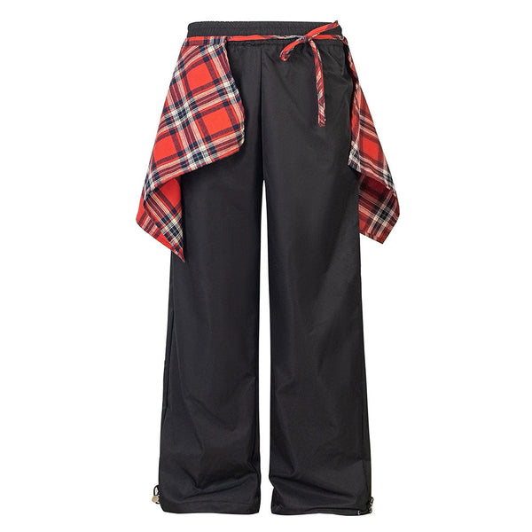 Plaid Shirt-Tied Baggy Jeans - Vedlit