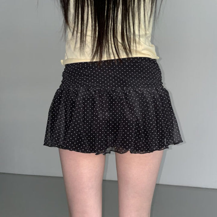 Polka Dot Chiffon Ruffle Tie Mini Skirt – Kawaii Flare Skirt - Vedlit