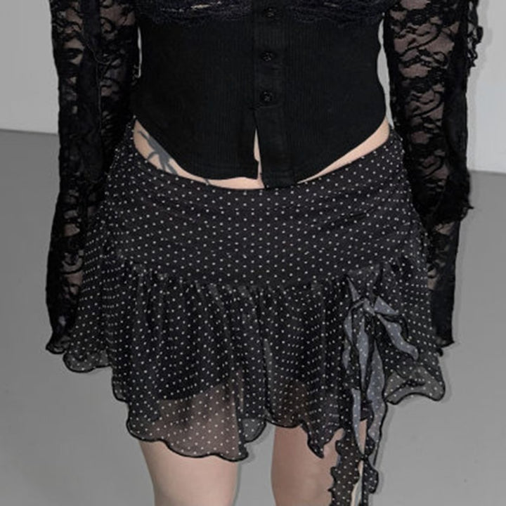 Polka Dot Chiffon Ruffle Tie Mini Skirt – Kawaii Flare Skirt - Vedlit