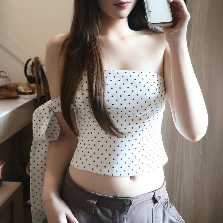 Polka Dot Convertible Scarf Tie Tube Top - Elegant Chic - Vedlit