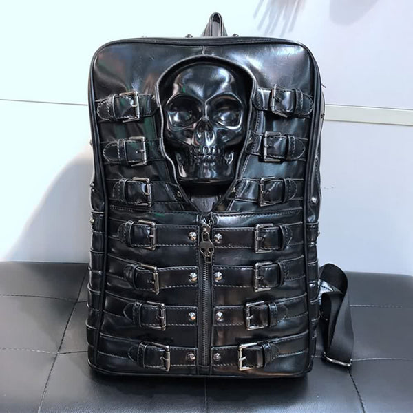 Premium Gothic Punk Skull Faux Leather Backpack - Vedlit