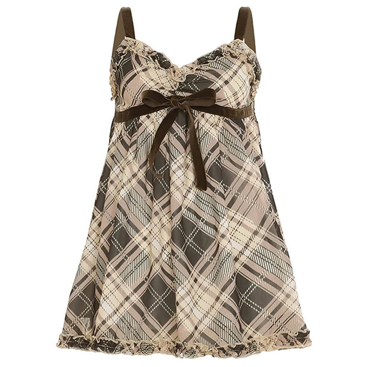 Preppy Aesthetic Plaid Mini Tank Dress - Vedlit