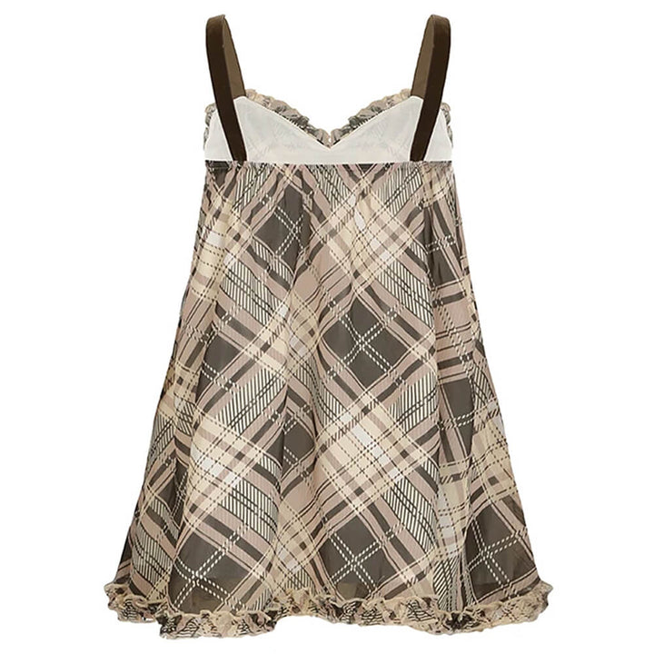 Preppy Aesthetic Plaid Mini Tank Dress - Vedlit