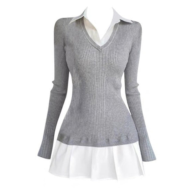 Preppy Style Pleated Knit Dress - Vedlit
