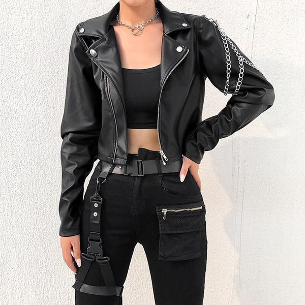 Punk Chain Leather Jacket - Vedlit