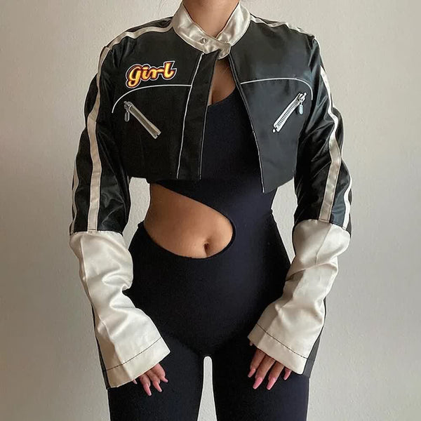 Punk Crop Leather Jacket - Vedlit