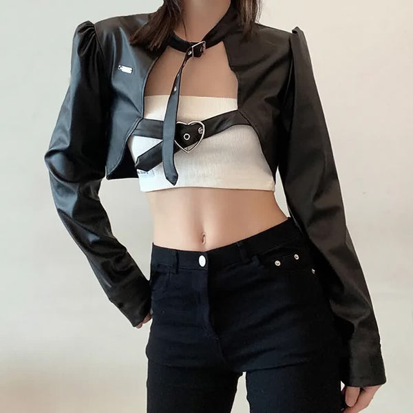 Punk Goth Crop Leather Jacket - Vedlit