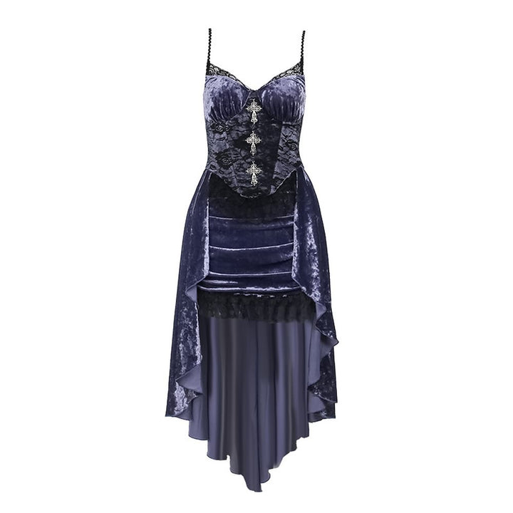 Purple Gothic Lace Asymmetrical Dress With Shrug Top - Vedlit