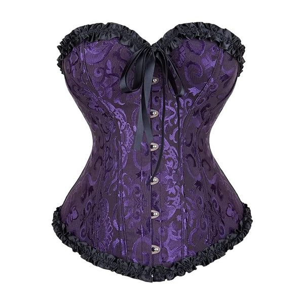 Purple Gothic Ruffle Trim Hourglass Overbust Corset - Vedlit