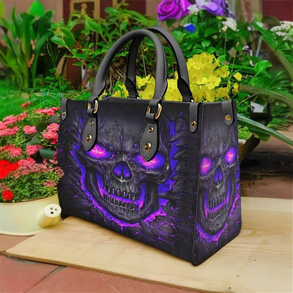 Purple Skull Lava Leather Handbag - Vedlit