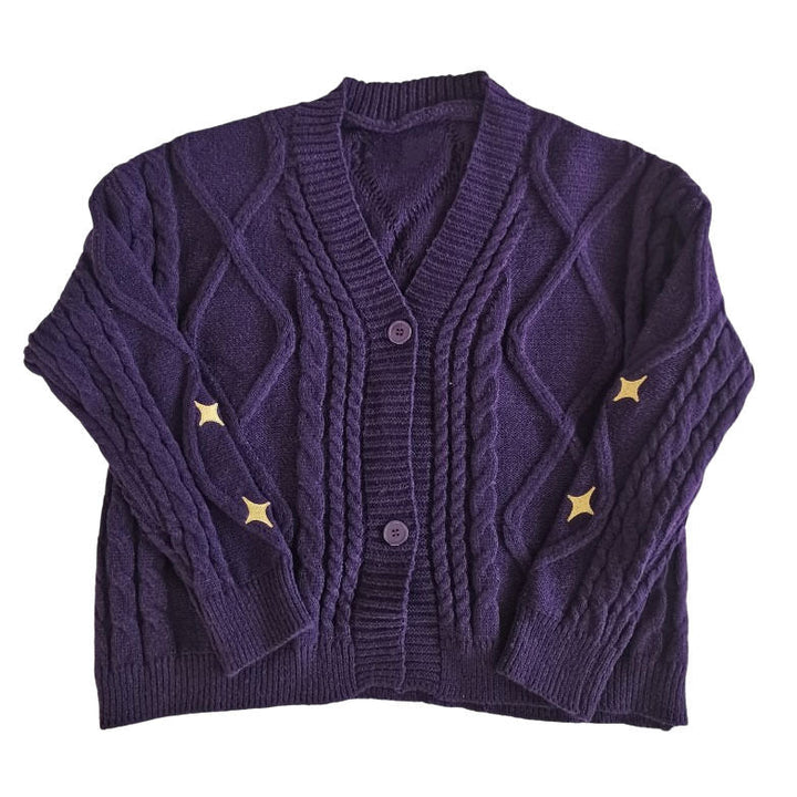 Star Embroidery Purple Cardigan - Vedlit