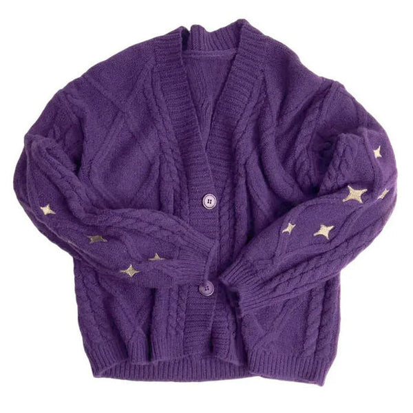 Star Embroidery Purple Cardigan - Vedlit