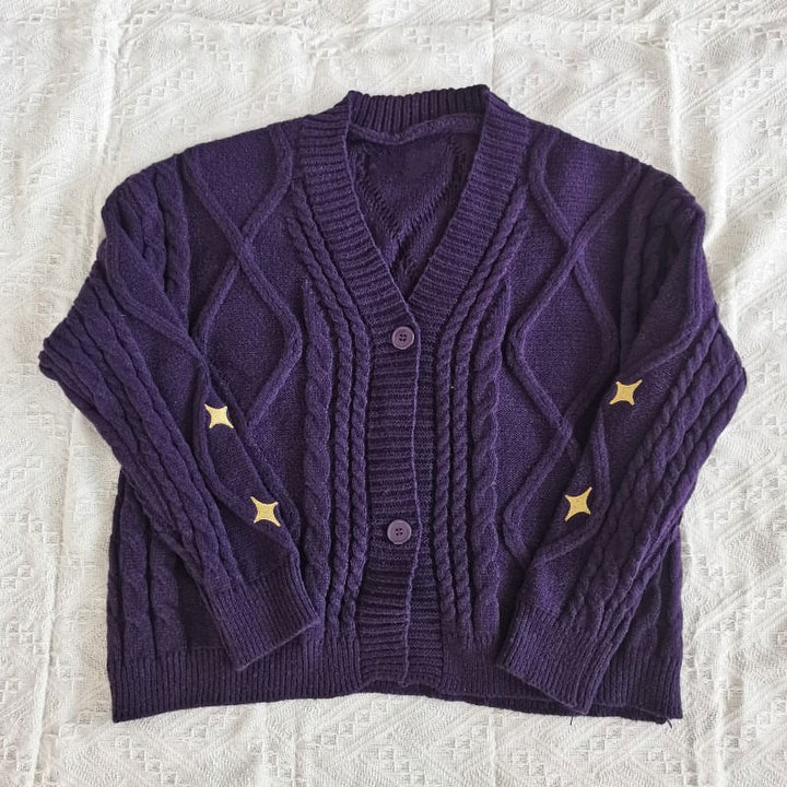 Star Embroidery Purple Cardigan - Vedlit