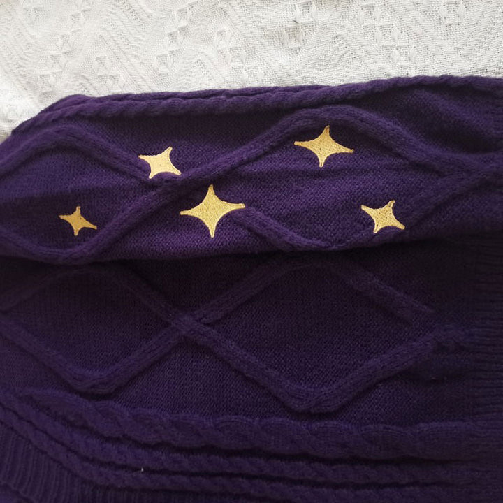 Star Embroidery Purple Cardigan - Vedlit