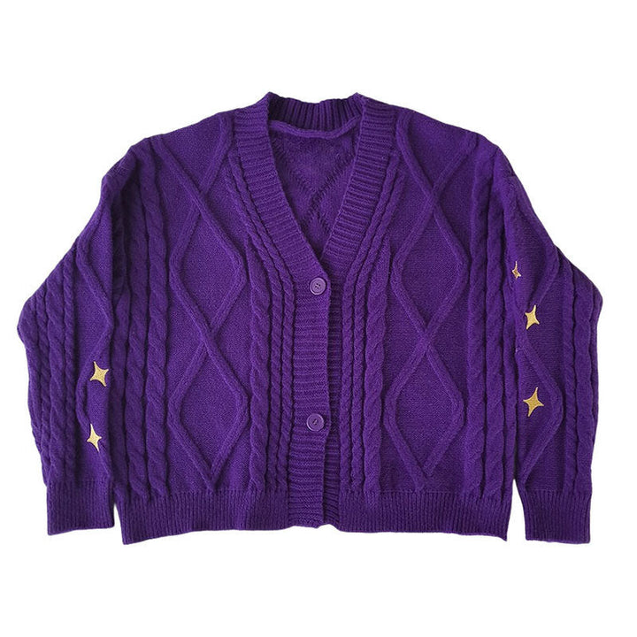 Star Embroidery Purple Cardigan - Vedlit