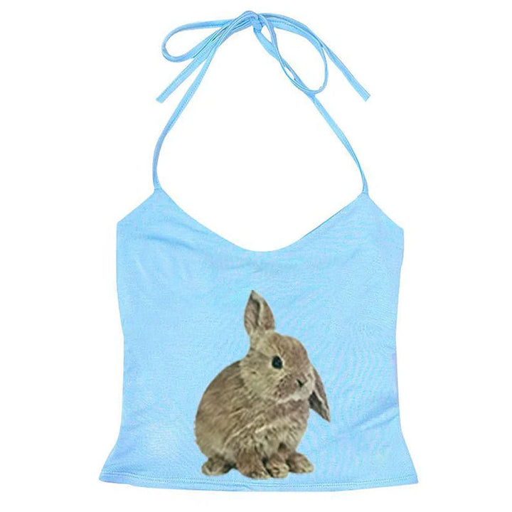 Rabbit Print Y2K Halter Top - Vedlit