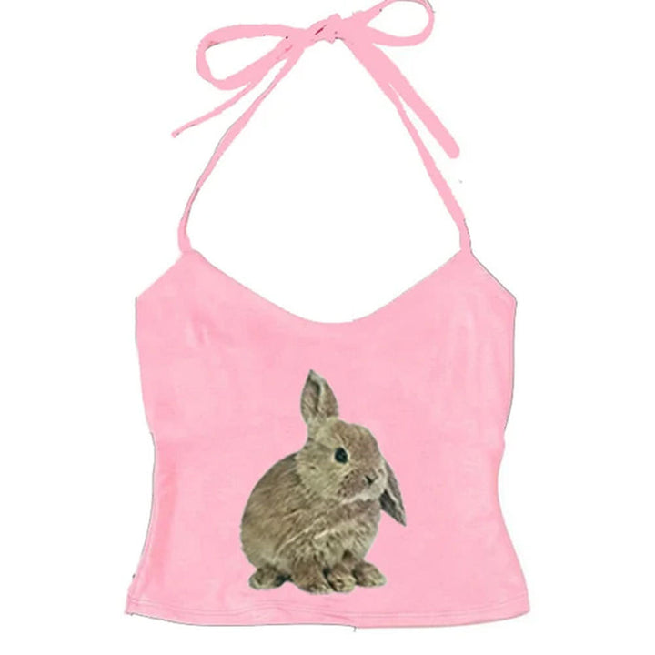 Rabbit Print Y2K Halter Top - Vedlit