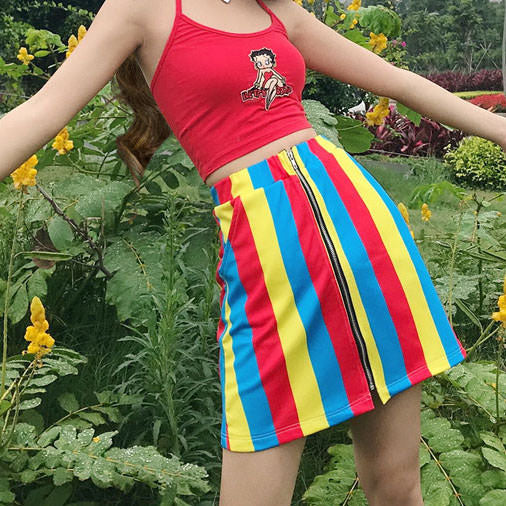 Elastic Waist Striped Skirt - Vedlit