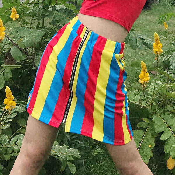 Elastic Waist Striped Skirt - Vedlit