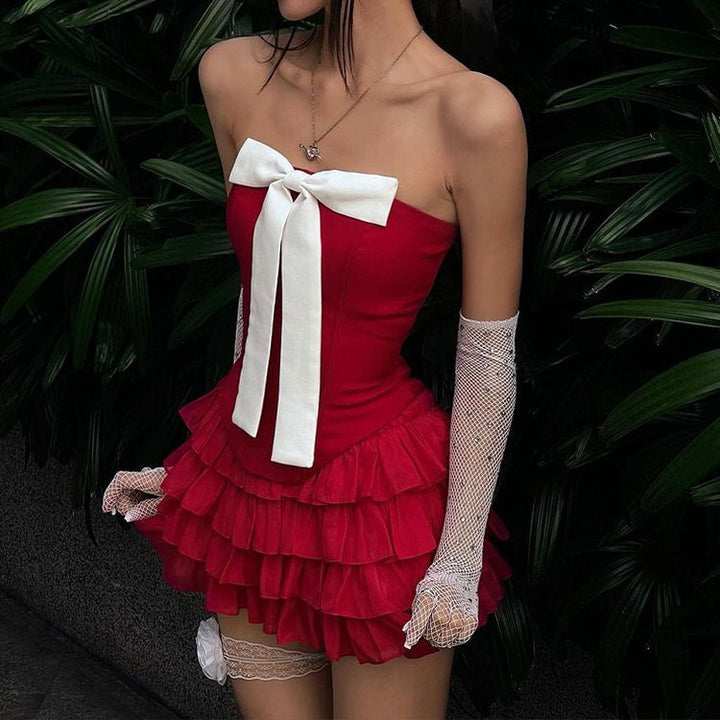 Flirty Babe Bow Dress in Red - Vedlit