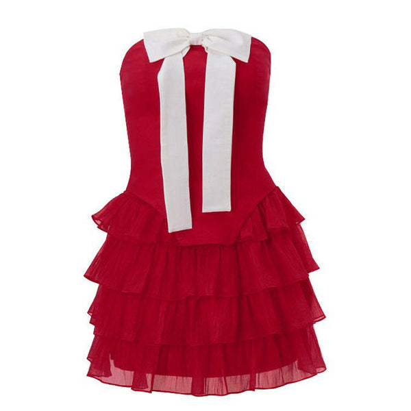 Flirty Babe Bow Dress in Red - Vedlit