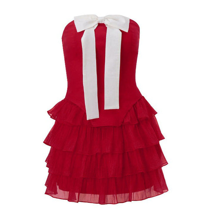 Flirty Babe Bow Dress in Red - Vedlit