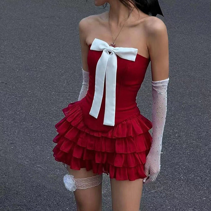 Flirty Babe Bow Dress in Red - Vedlit